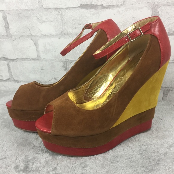 Mona Mia Yuriana Peep-toe Platform Wedge Size 11 - Picture 4 of 8